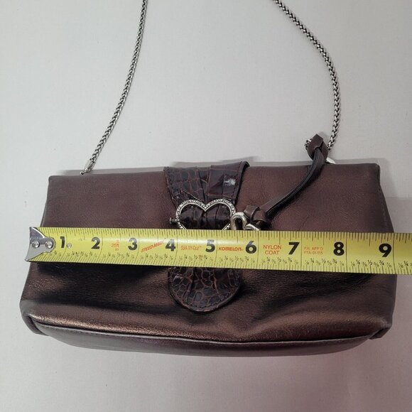 Brighton Scarlet Bronze Fold Over Leather Handbag Silver Strap W/Dust Bag EUC - Picture 11 of 12